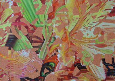 orange, yellow, green abstract painting of lily